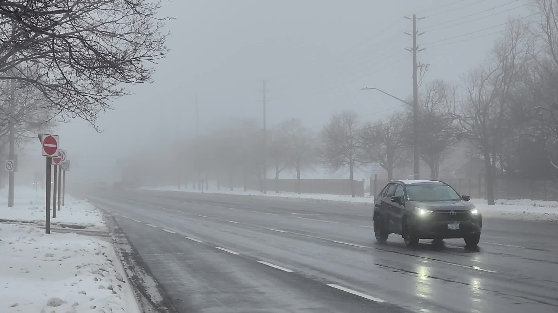 Cold and wet foggy day in Toronto, Canada