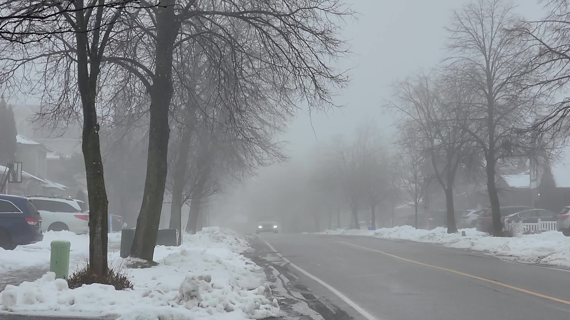Cold and wet foggy day in Toronto, Canada