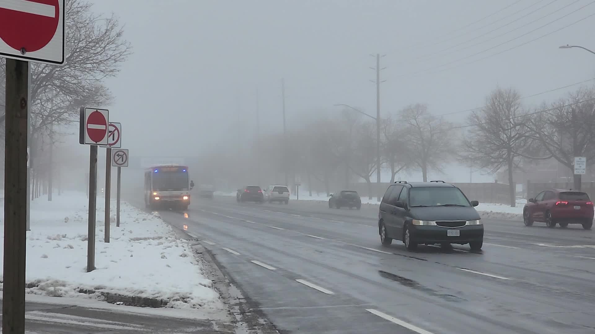 Cold and wet foggy day in Toronto, Canada