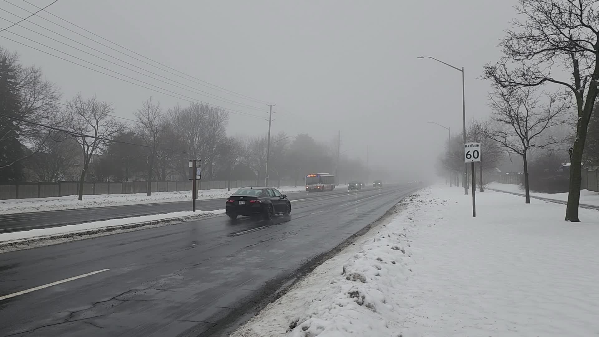 Cold and wet foggy day in Toronto, Canada