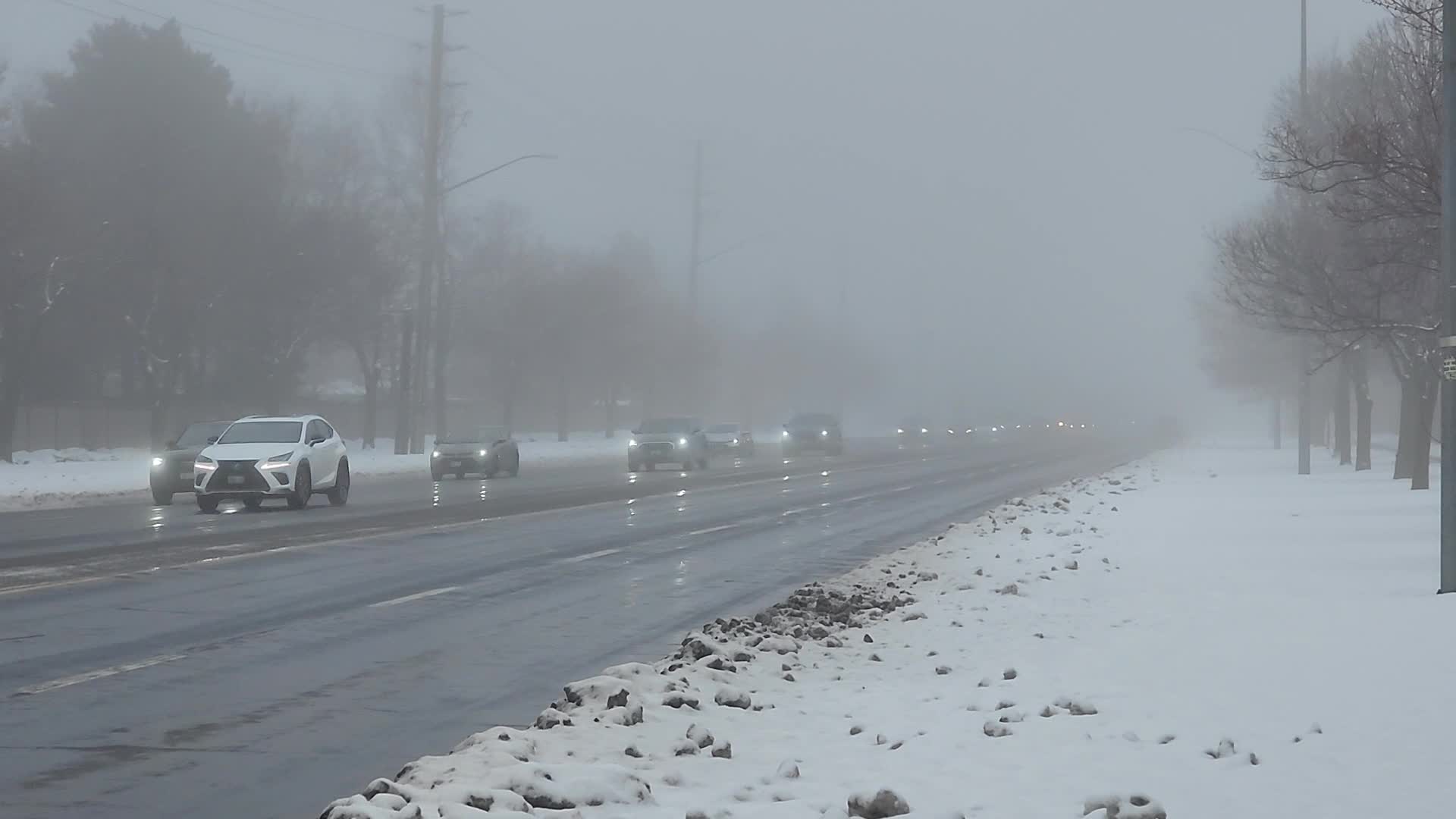 Cold and wet foggy day in Toronto, Canada
