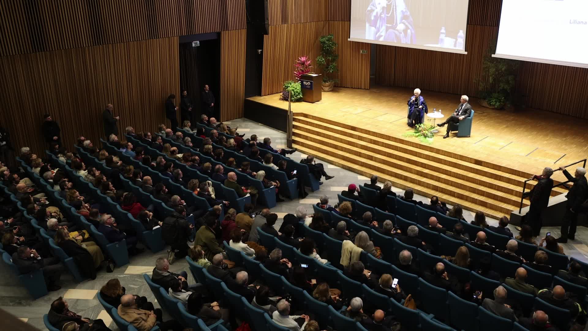 The award ceremony of the Honorary Degrees in Historical Sciences to Liliana Segre during the International Holocaust Remembrance Day in Milan