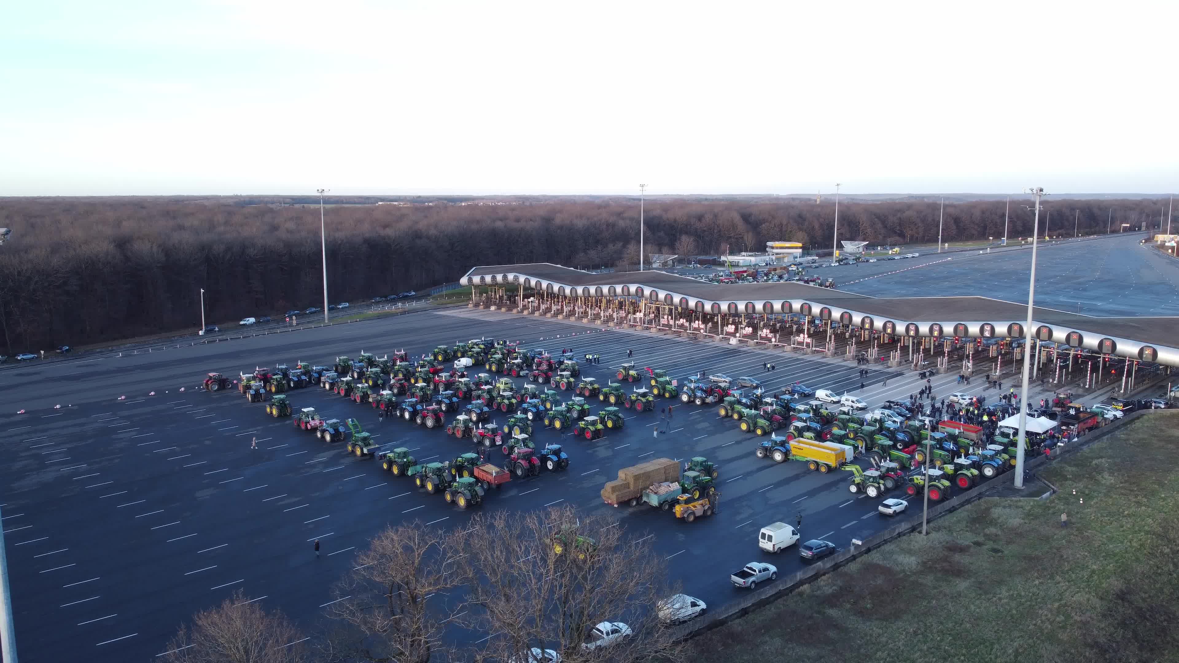 Protesting farmers blockade the A10 highway close to Paris