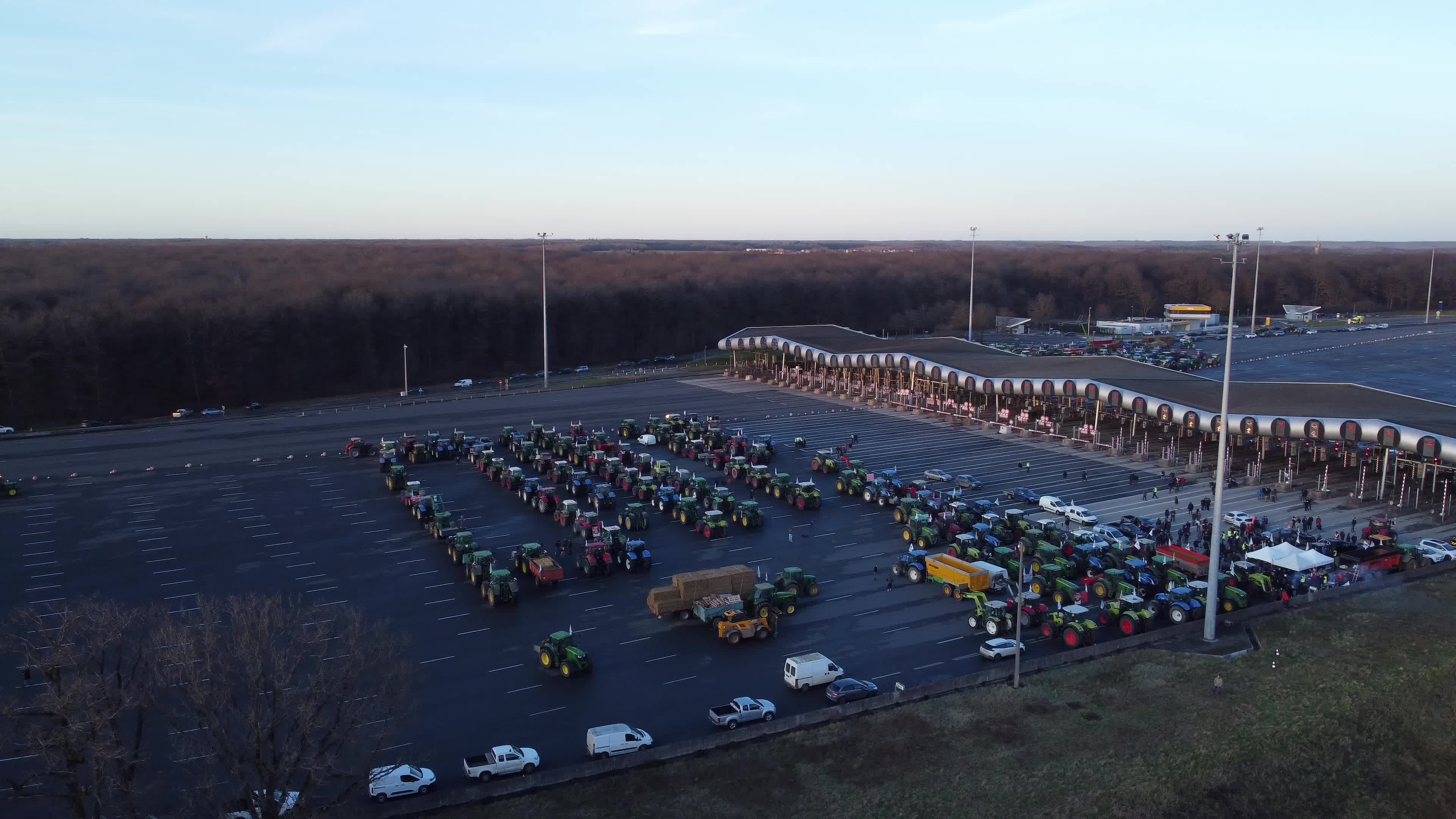 Protesting farmers blockade the A10 highway close to Paris