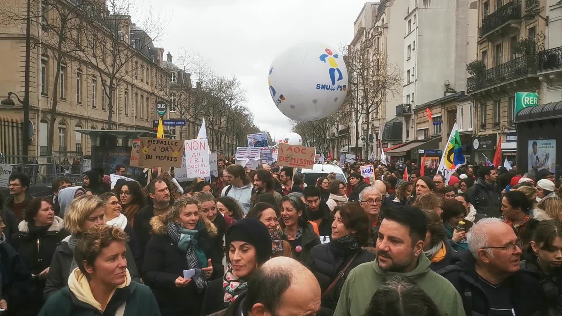 Strike and rally called by French teaching unions over pay and conditions in Paris
