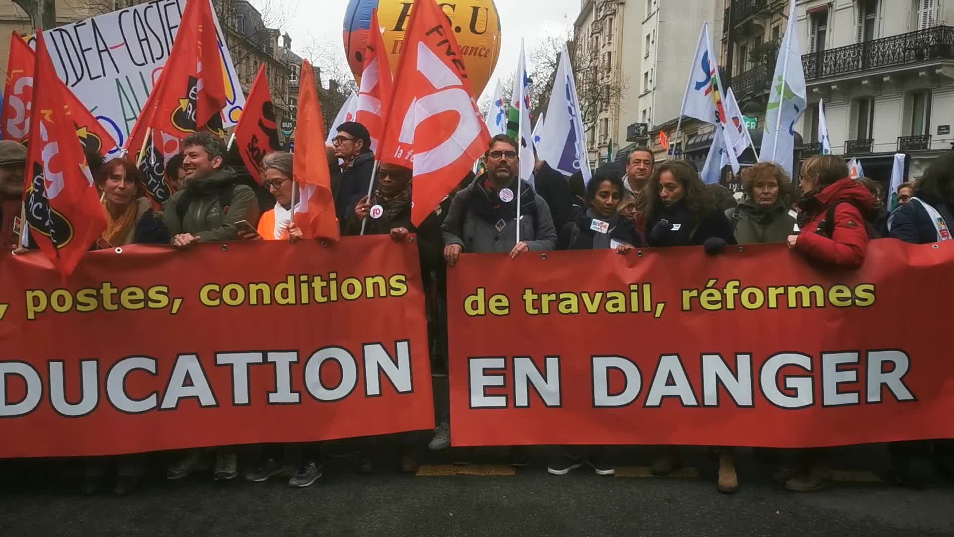 Strike and rally called by French teaching unions over pay and conditions in Paris