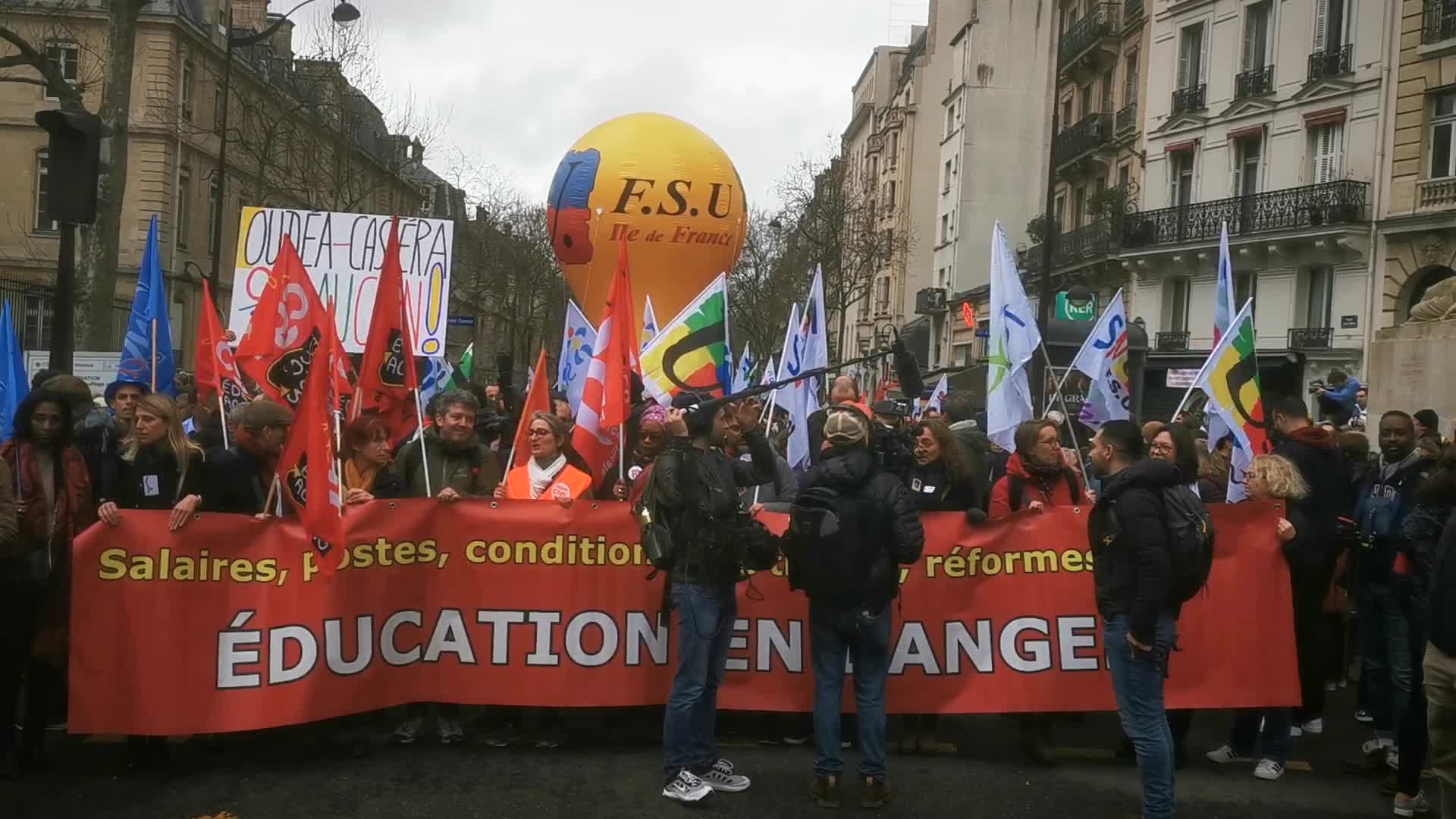 Strike and rally called by French teaching unions over pay and conditions in Paris