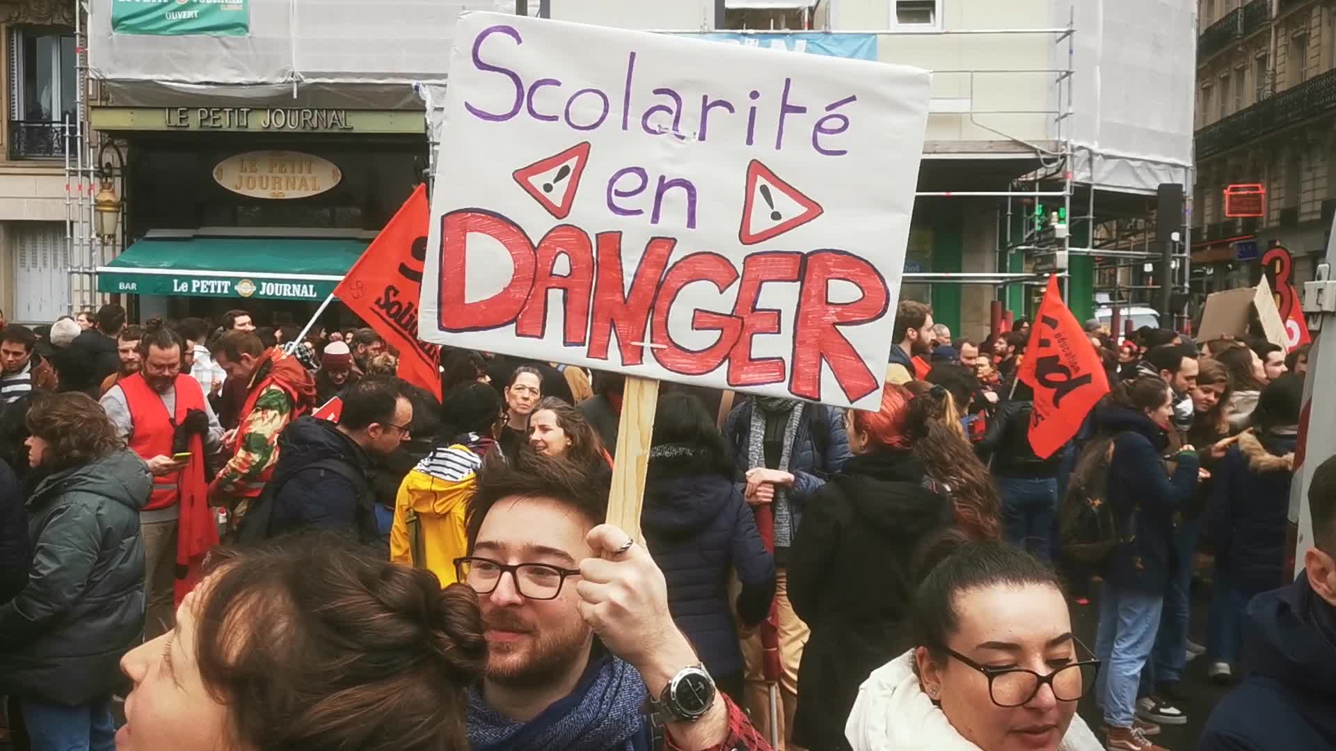Strike and rally called by French teaching unions over pay and conditions in Paris
