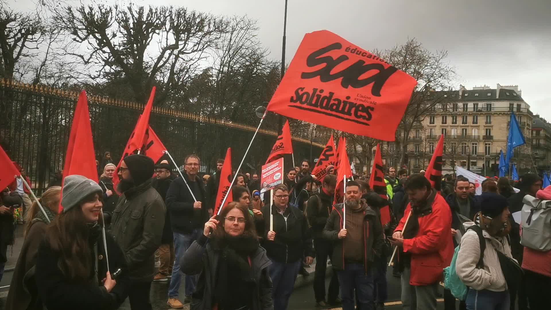 Strike and rally called by French teaching unions over pay and conditions in Paris