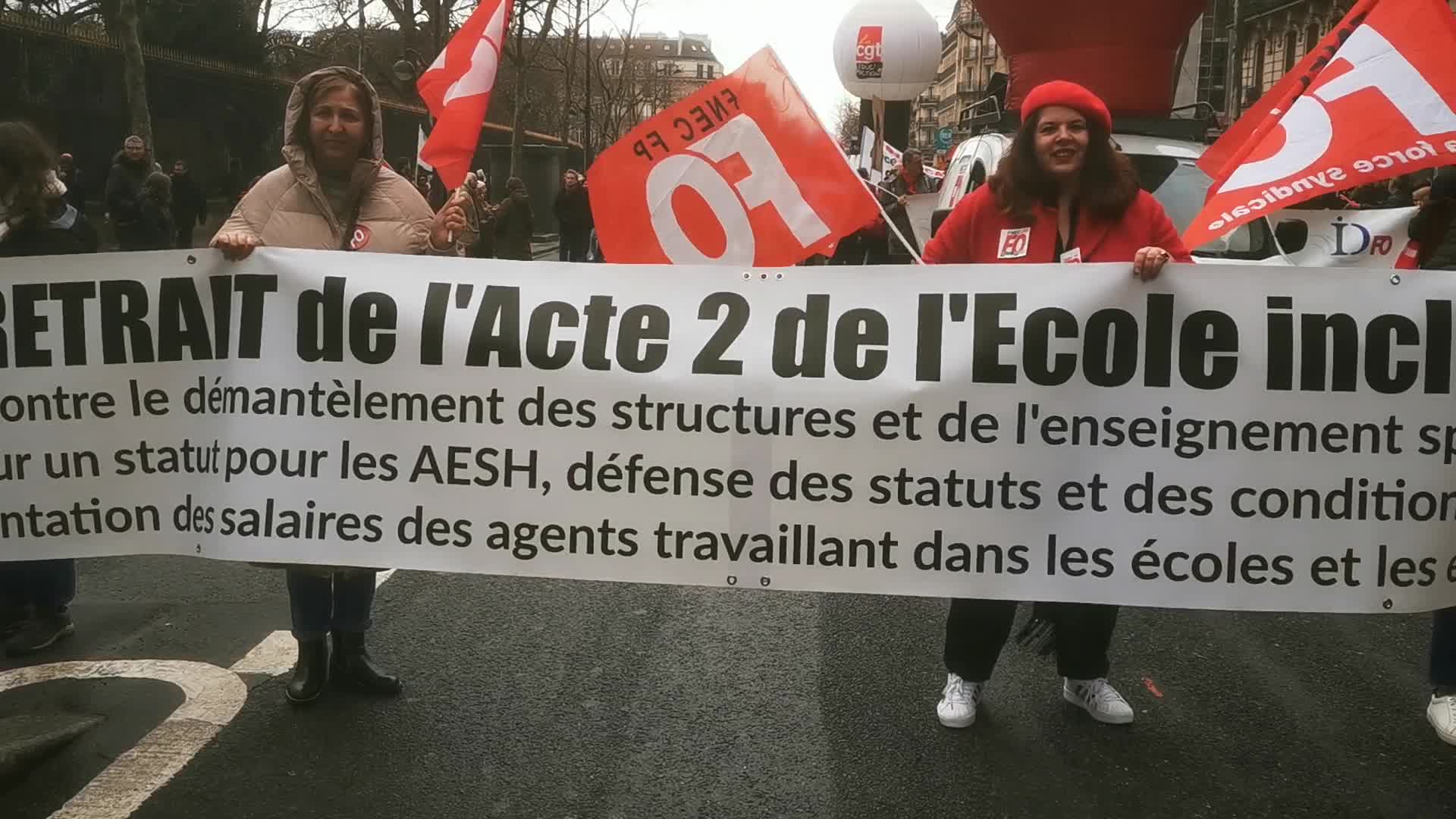 Strike and rally called by French teaching unions over pay and conditions in Paris