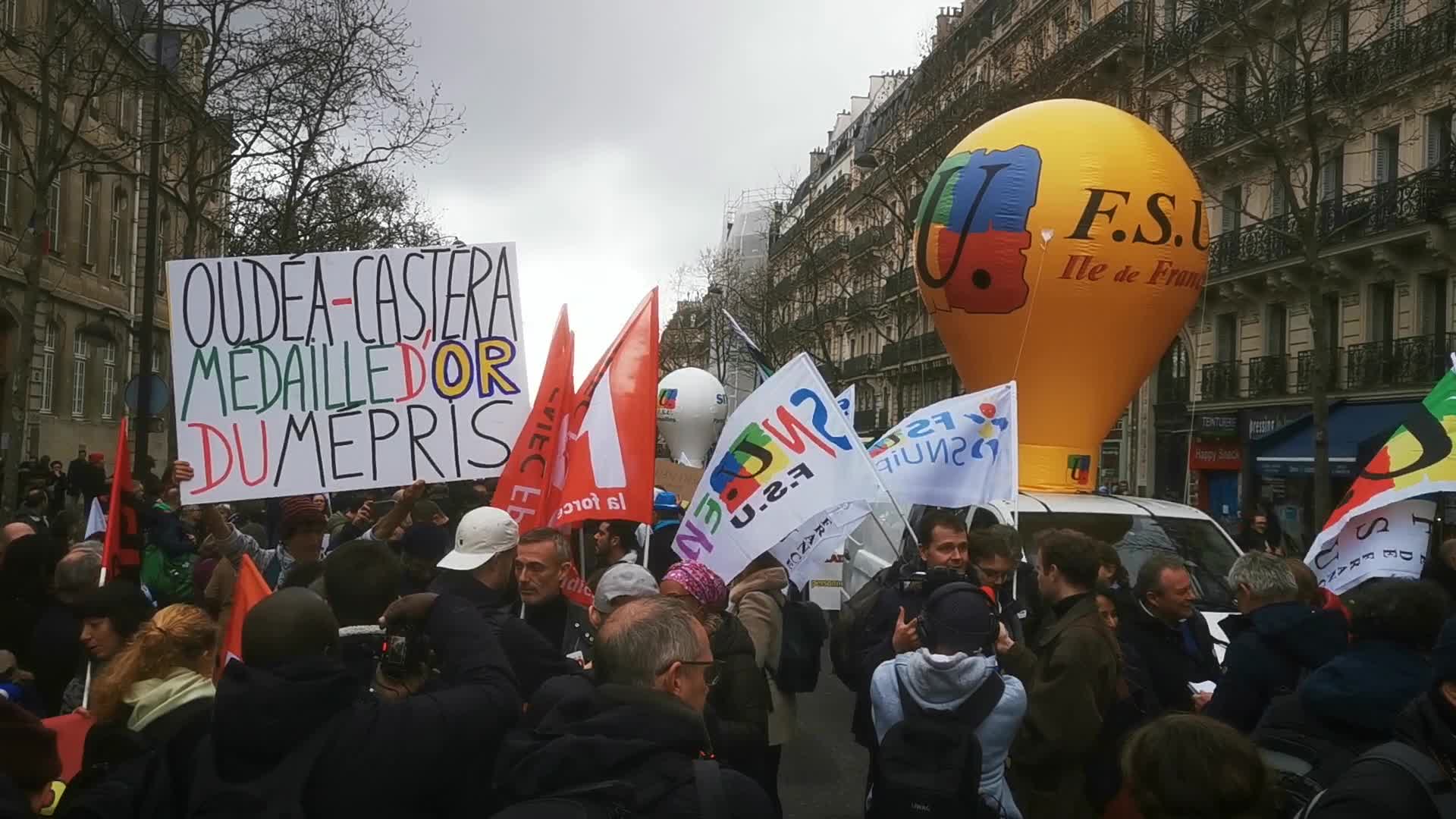 Strike and rally called by French teaching unions over pay and conditions in Paris