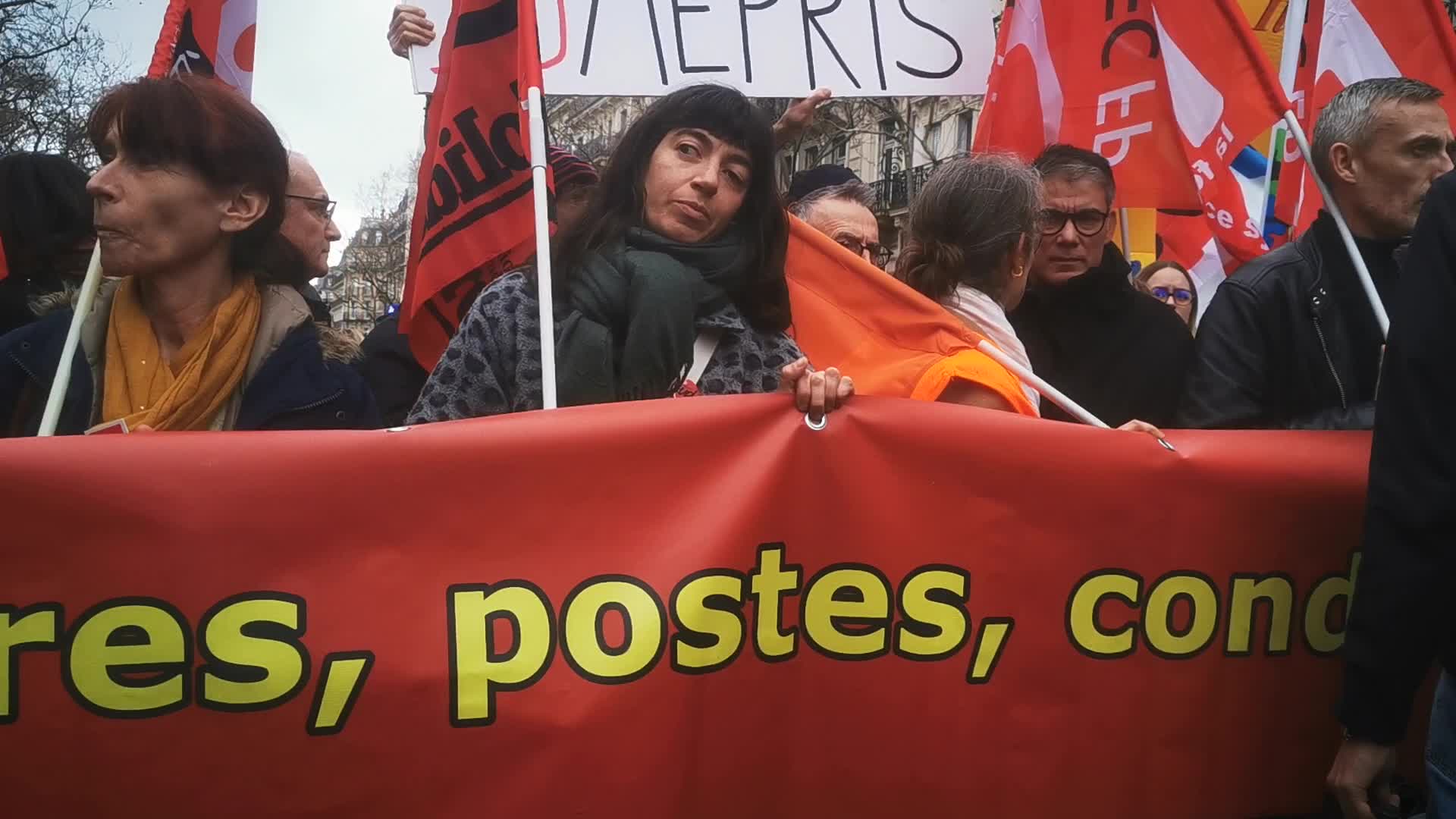 Strike and rally called by French teaching unions over pay and conditions in Paris