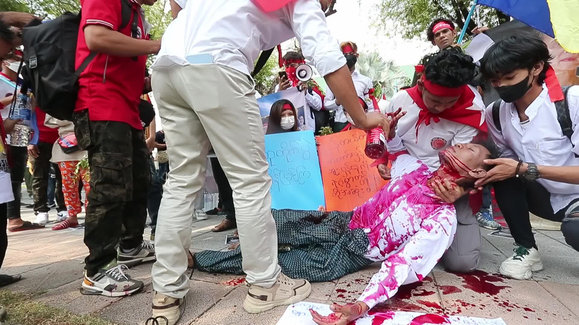 Myanmar Expatriates Protest in Thailand on Coup's Third Anniversary