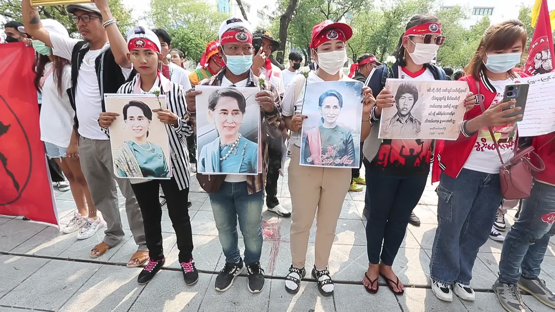 Myanmar Expatriates Protest in Thailand on Coup's Third Anniversary