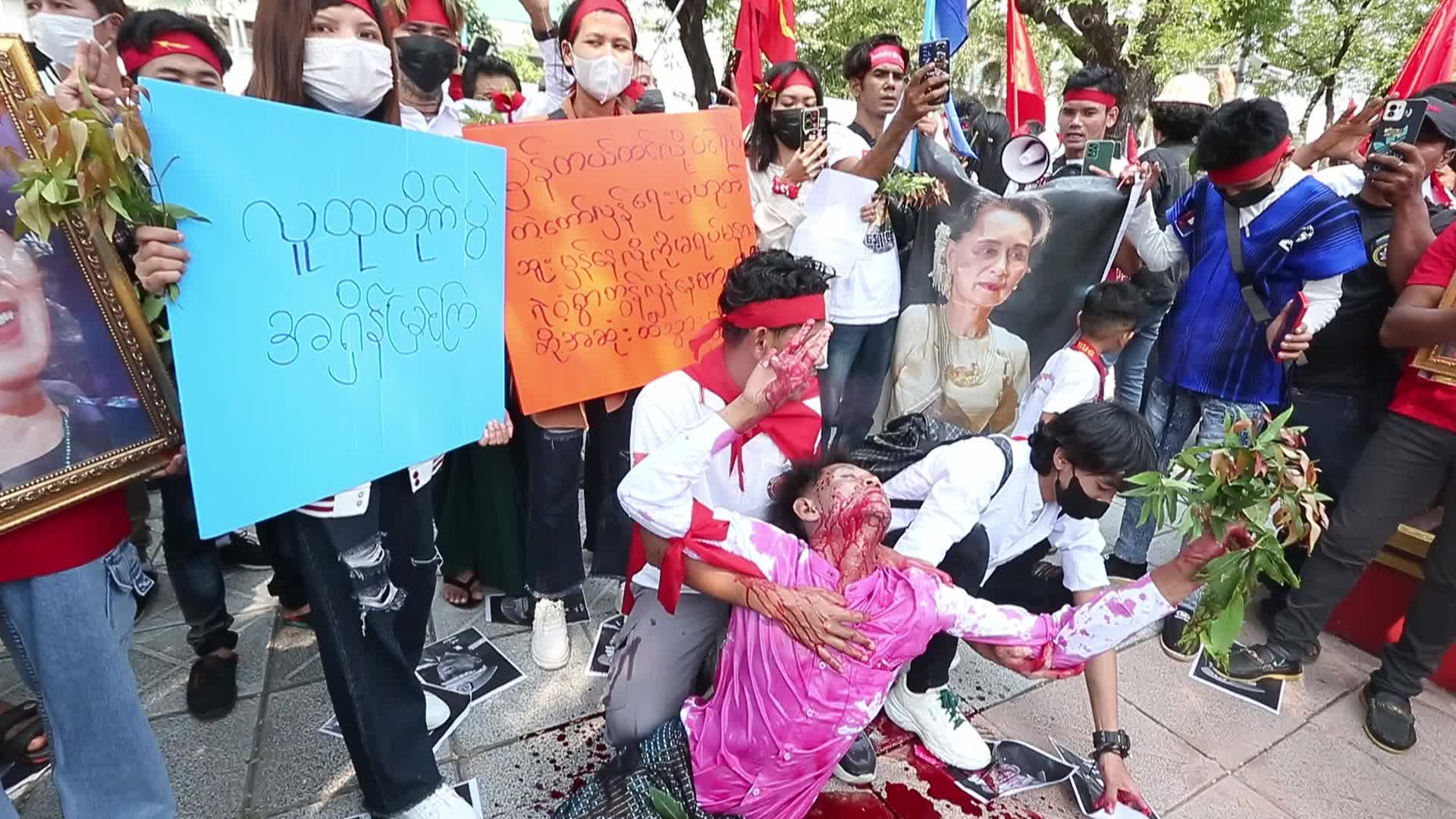 Myanmar Expatriates Protest in Thailand on Coup's Third Anniversary