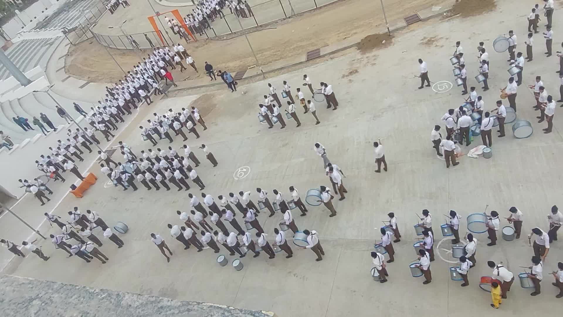 Members of the Rashtriya Swayamsevak Sangh (RSS), a Hindu nationalist organisation, take part in a route-march in Ajmer 