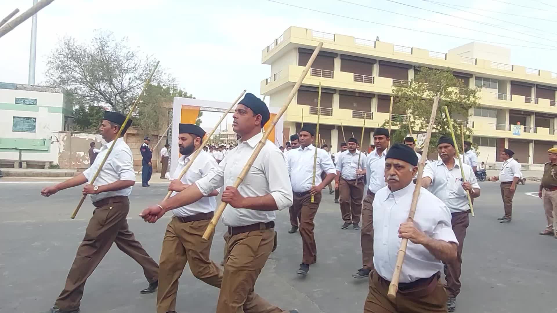 Members of the Rashtriya Swayamsevak Sangh (RSS), a Hindu nationalist organisation, take part in a route-march in Ajmer 
