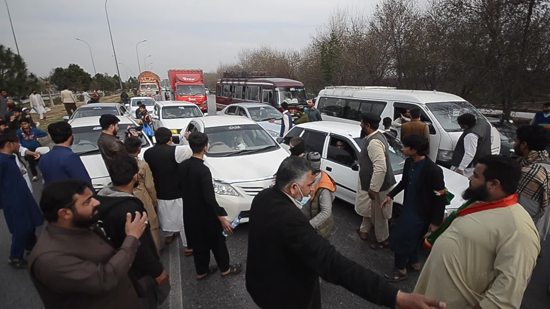 Supporters of PTI party protest against alleged rigging in general elections in Peshawar