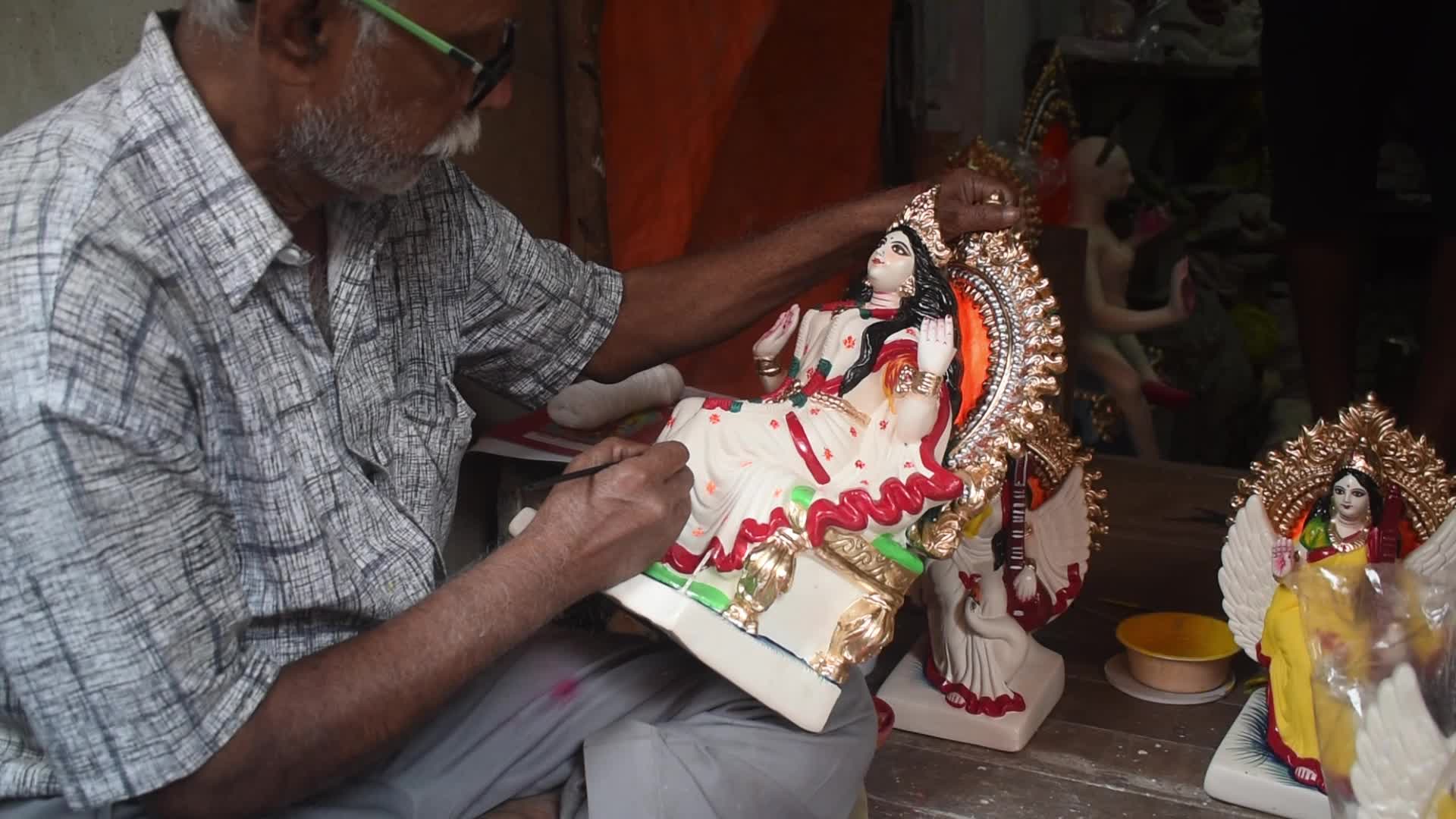 "Saraswati Puja" or "Vasant Panchami" festival preparation in Kolkata, India