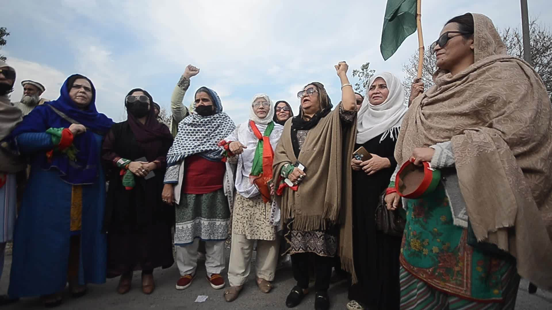 Supporters of PTI party protest against alleged rigging in general elections in Peshawar