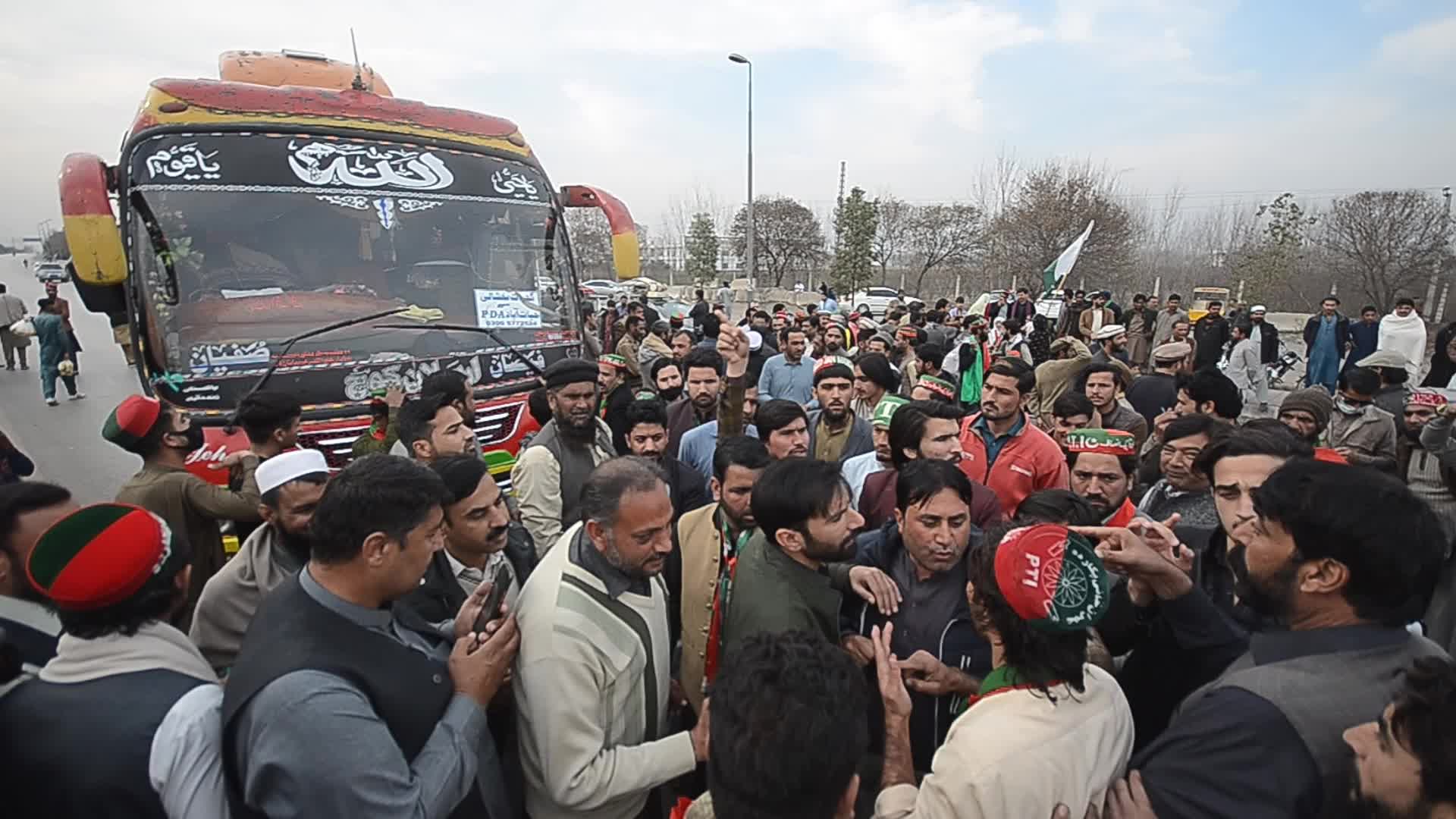 Supporters of PTI party protest against alleged rigging in general elections in Peshawar