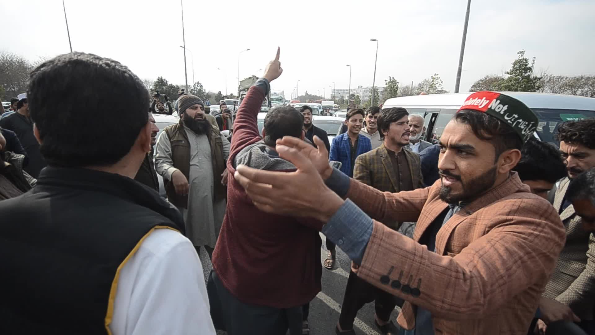 Supporters of PTI party protest against alleged rigging in general elections in Peshawar