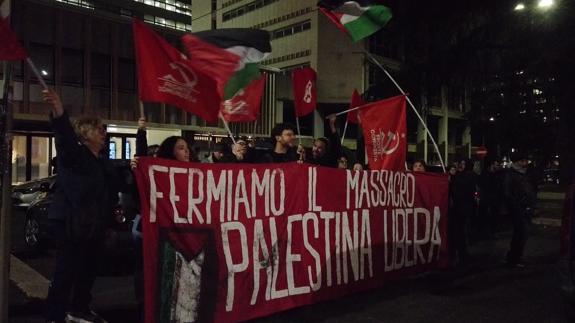 Pro-Palestine demonstration in front of the headquarters of the newspaper la Repubblica