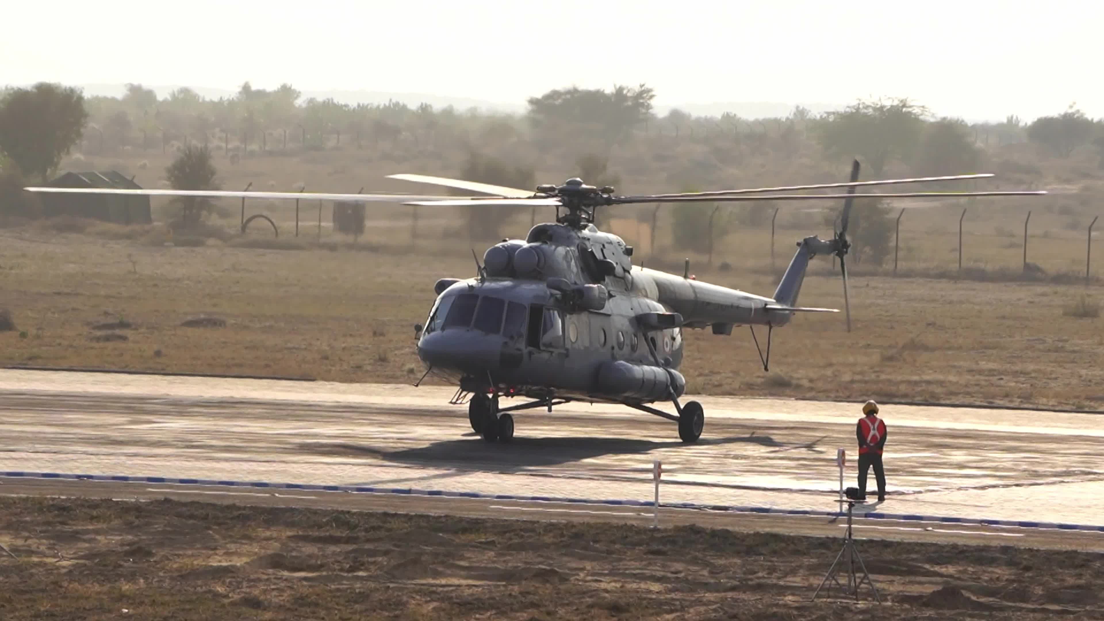 Indian Air Force (IAF) personnel at fire-power demonstration Vayu Shakti 2024