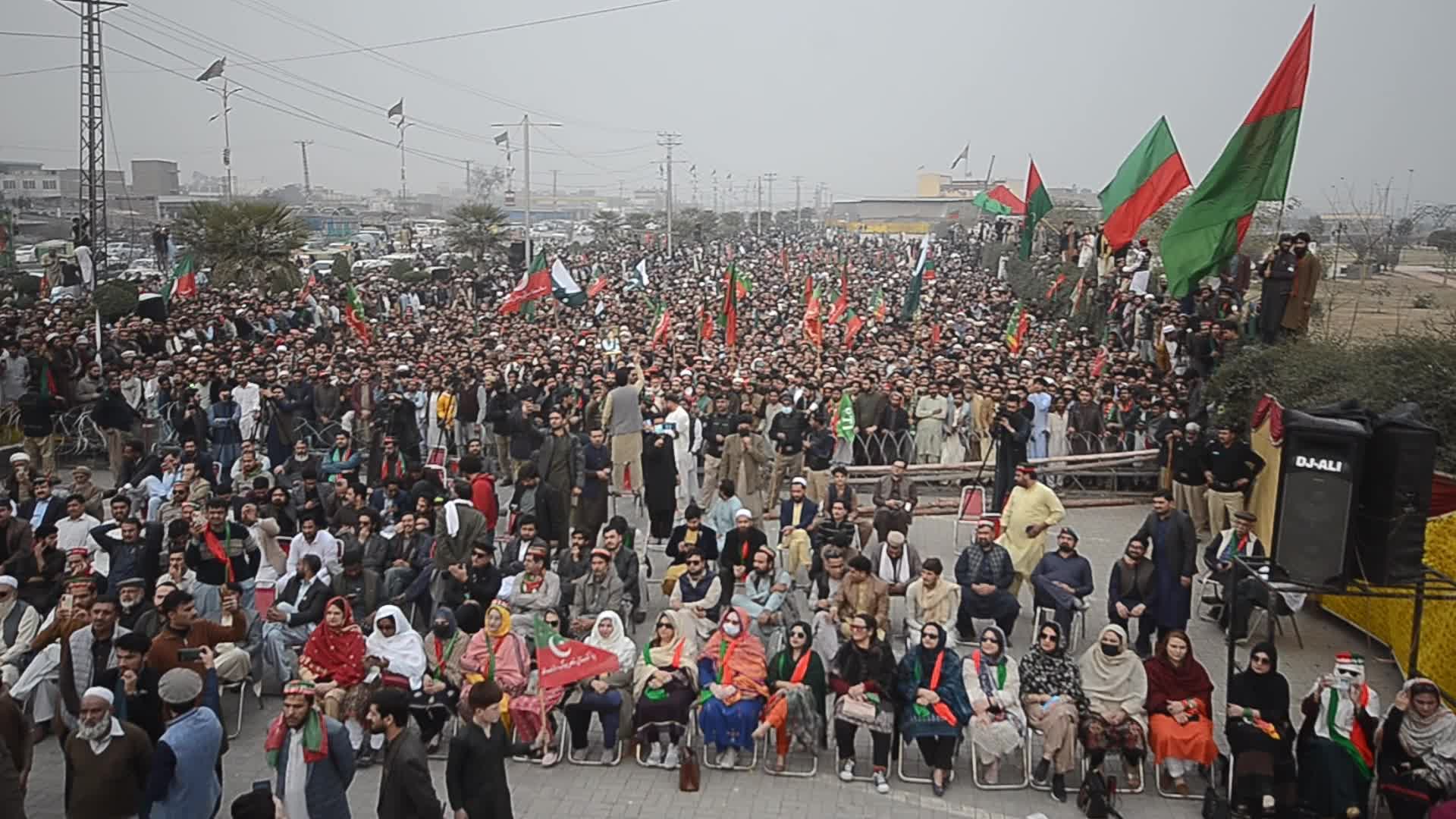 Supporters of Imran Khan's PTI party protest against alleged rigging in general elections in Peshawar 