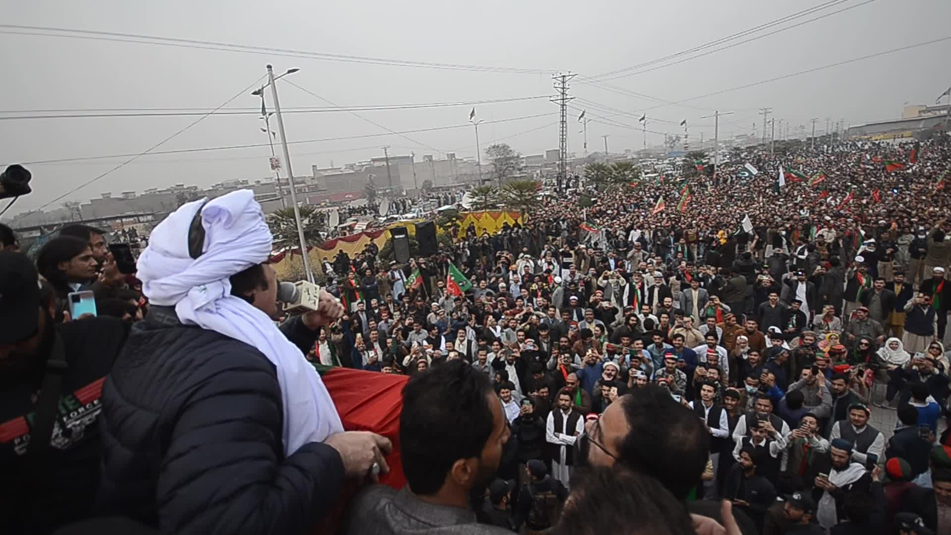 Supporters of Imran Khan's PTI party protest against alleged rigging in general elections in Peshawar 