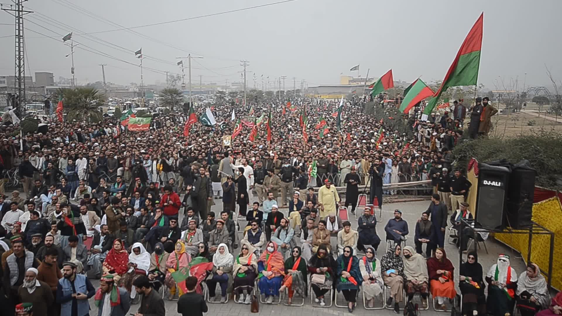 Supporters of Imran Khan's PTI party protest against alleged rigging in general elections in Peshawar 
