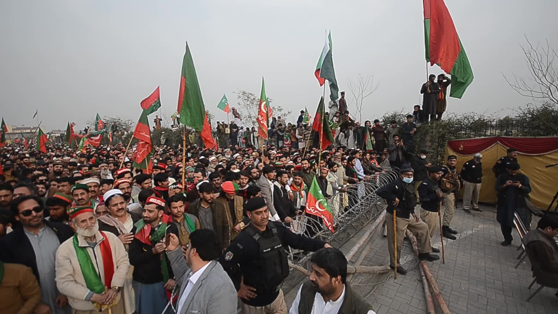 Supporters of Imran Khan's PTI party protest against alleged rigging in general elections in Peshawar 