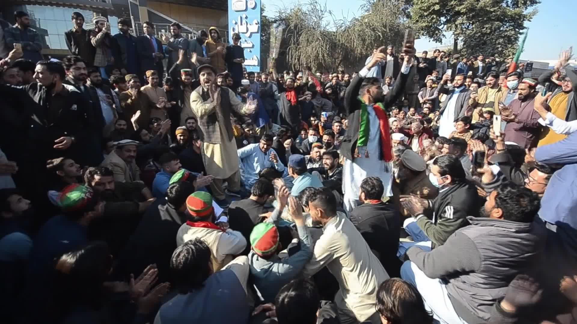 Supporters of Imran Khan's PTI party protest against alleged rigging in general elections in Peshawar 