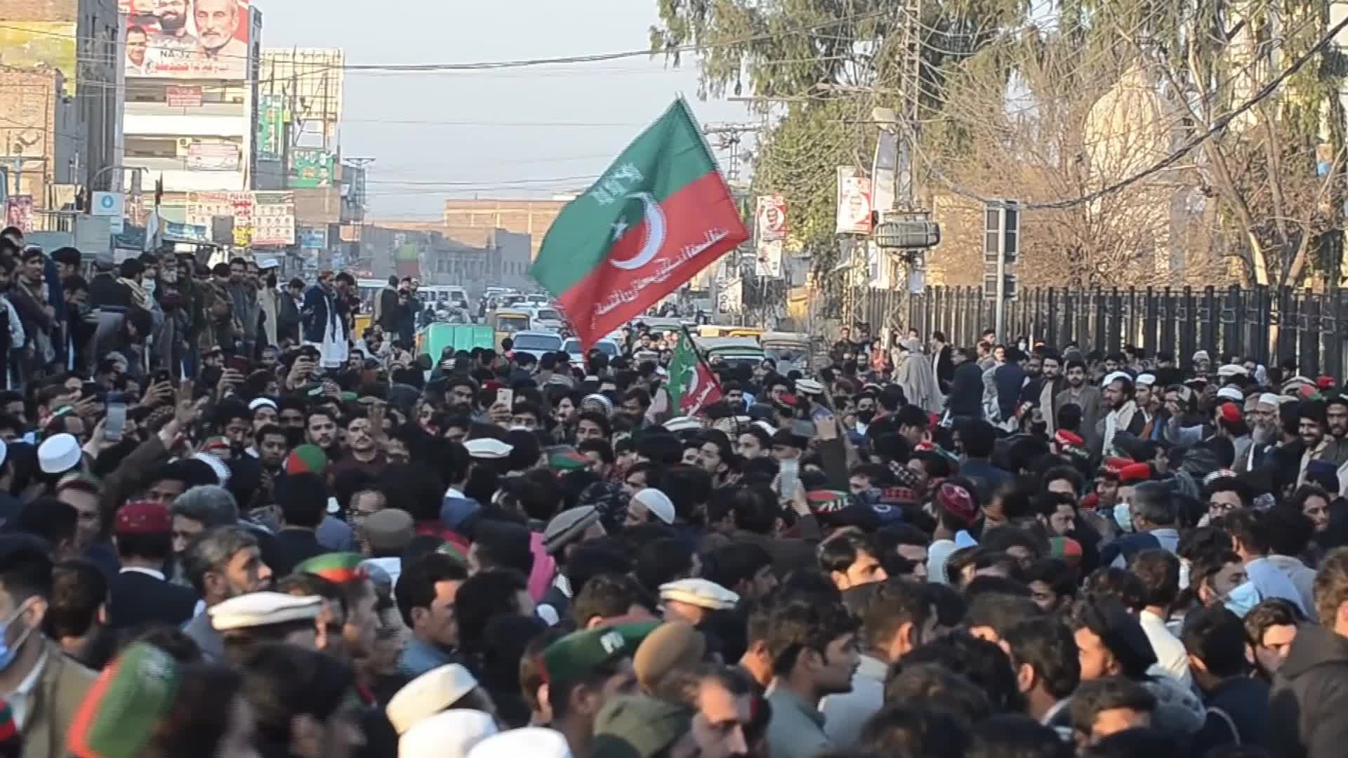Supporters of Imran Khan's PTI party protest against alleged rigging in general elections in Peshawar 