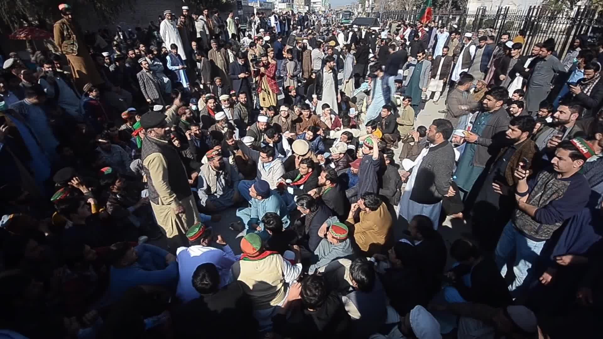 Supporters of Imran Khan's PTI party protest against alleged rigging in general elections in Peshawar 