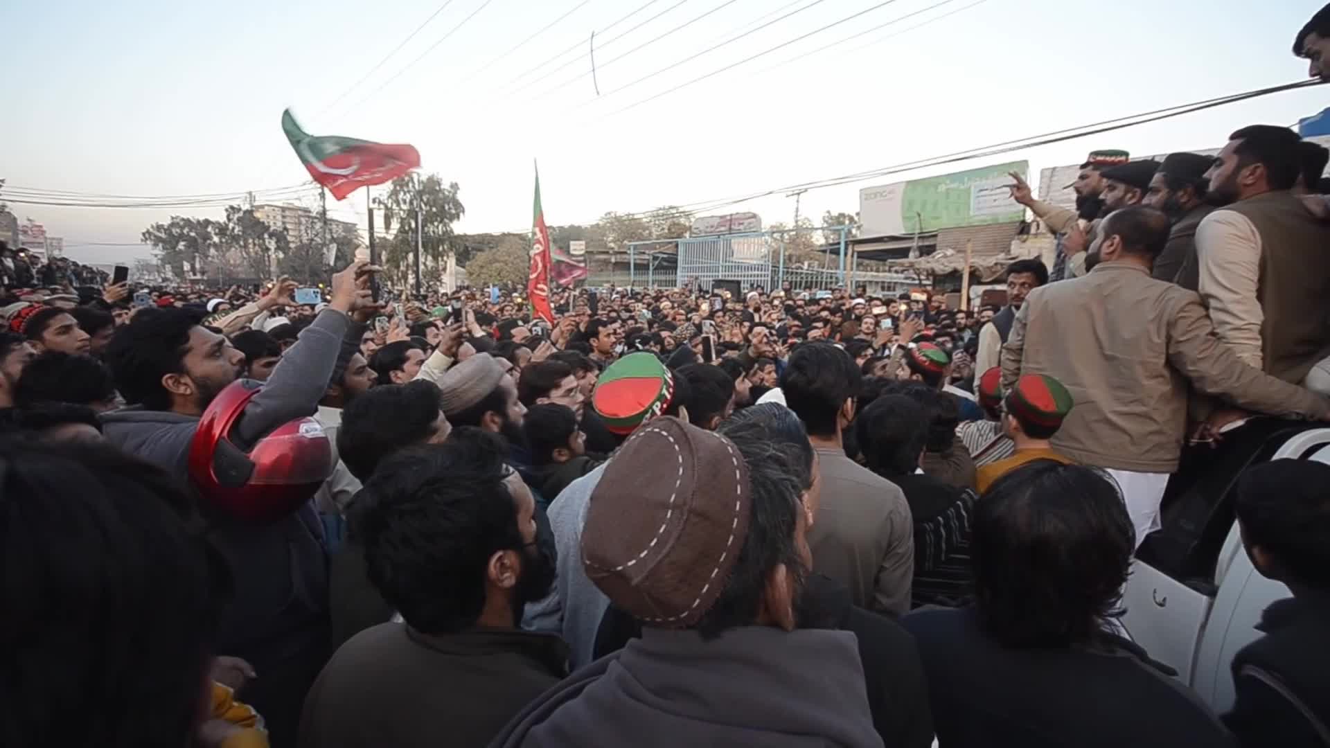 Supporters of Imran Khan's PTI party protest against alleged rigging in general elections in Peshawar 