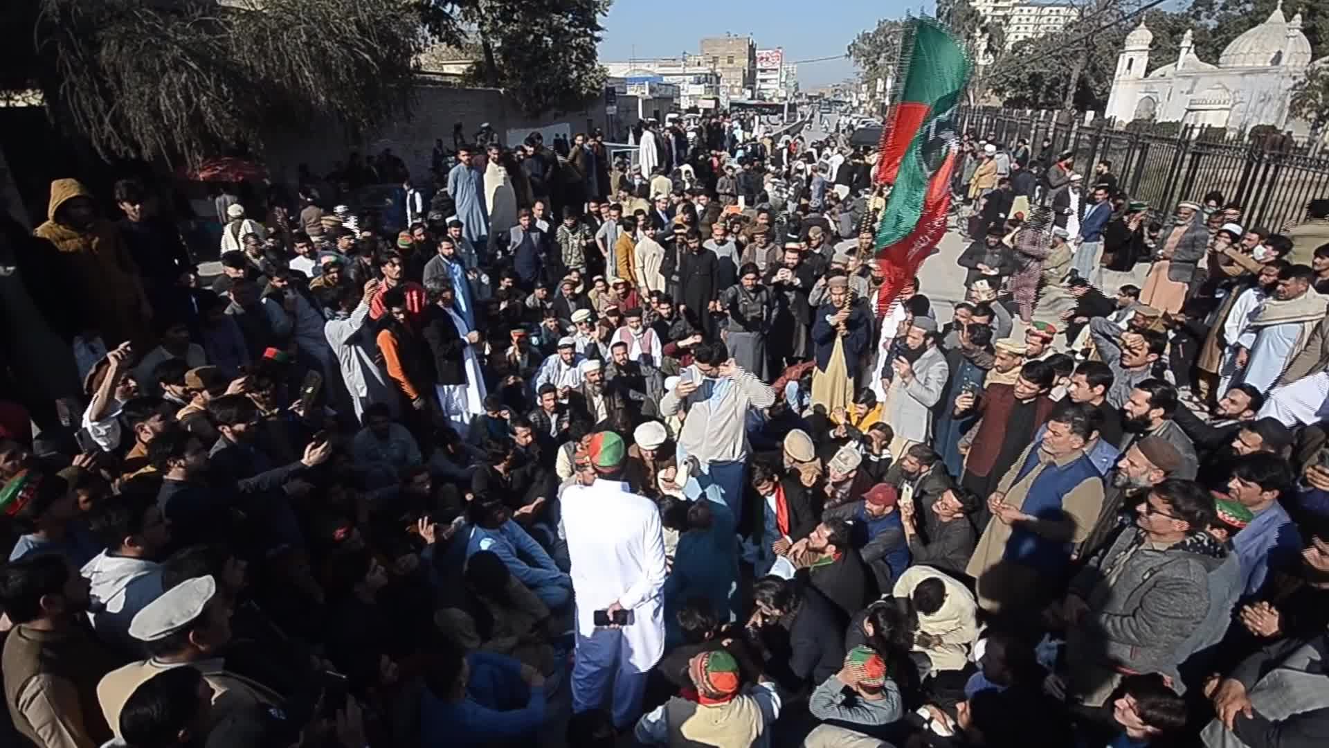 Supporters of Imran Khan's PTI party protest against alleged rigging in general elections in Peshawar 