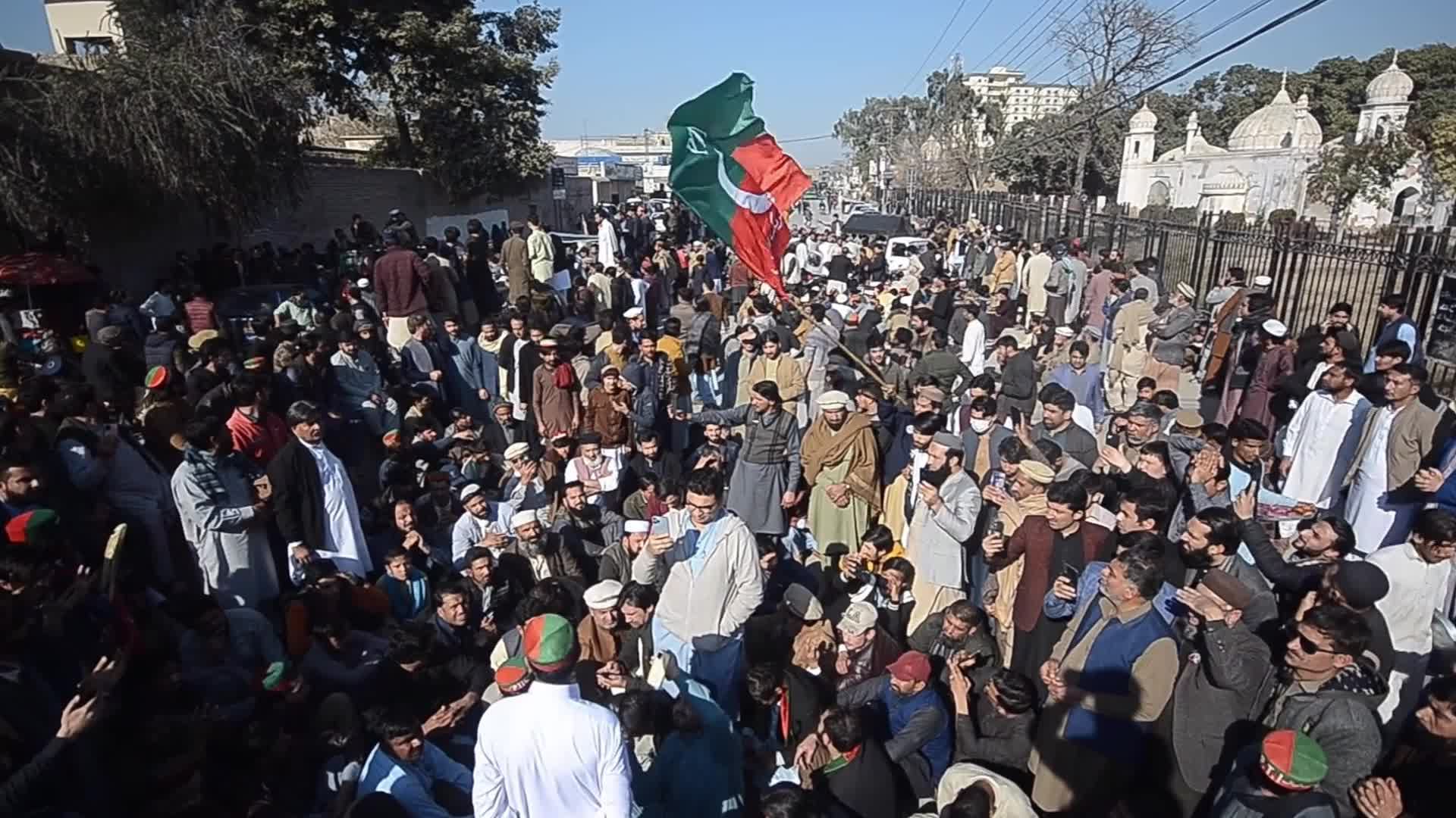 Supporters of Imran Khan's PTI party protest against alleged rigging in general elections in Peshawar 