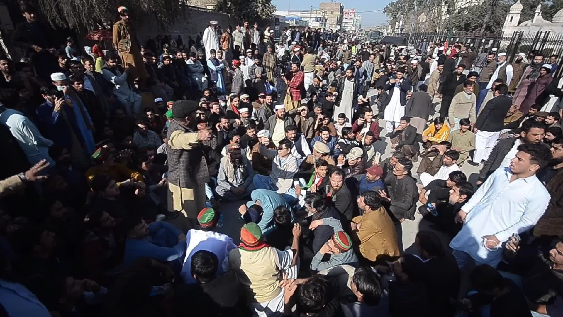 Supporters of Imran Khan's PTI party protest against alleged rigging in general elections in Peshawar 