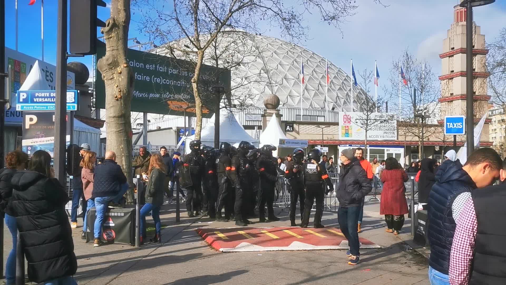 Protest agains Emmanuel Macron's visit during 60th International Agriculture Fair 
