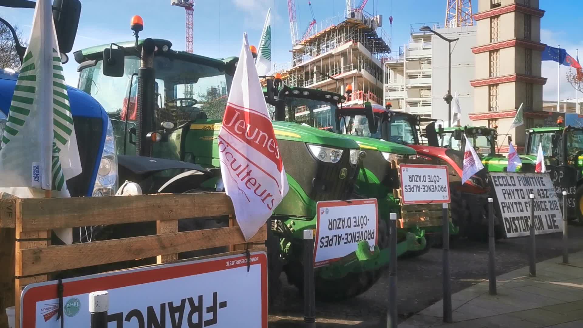 Protest agains Emmanuel Macron's visit during 60th International Agriculture Fair 