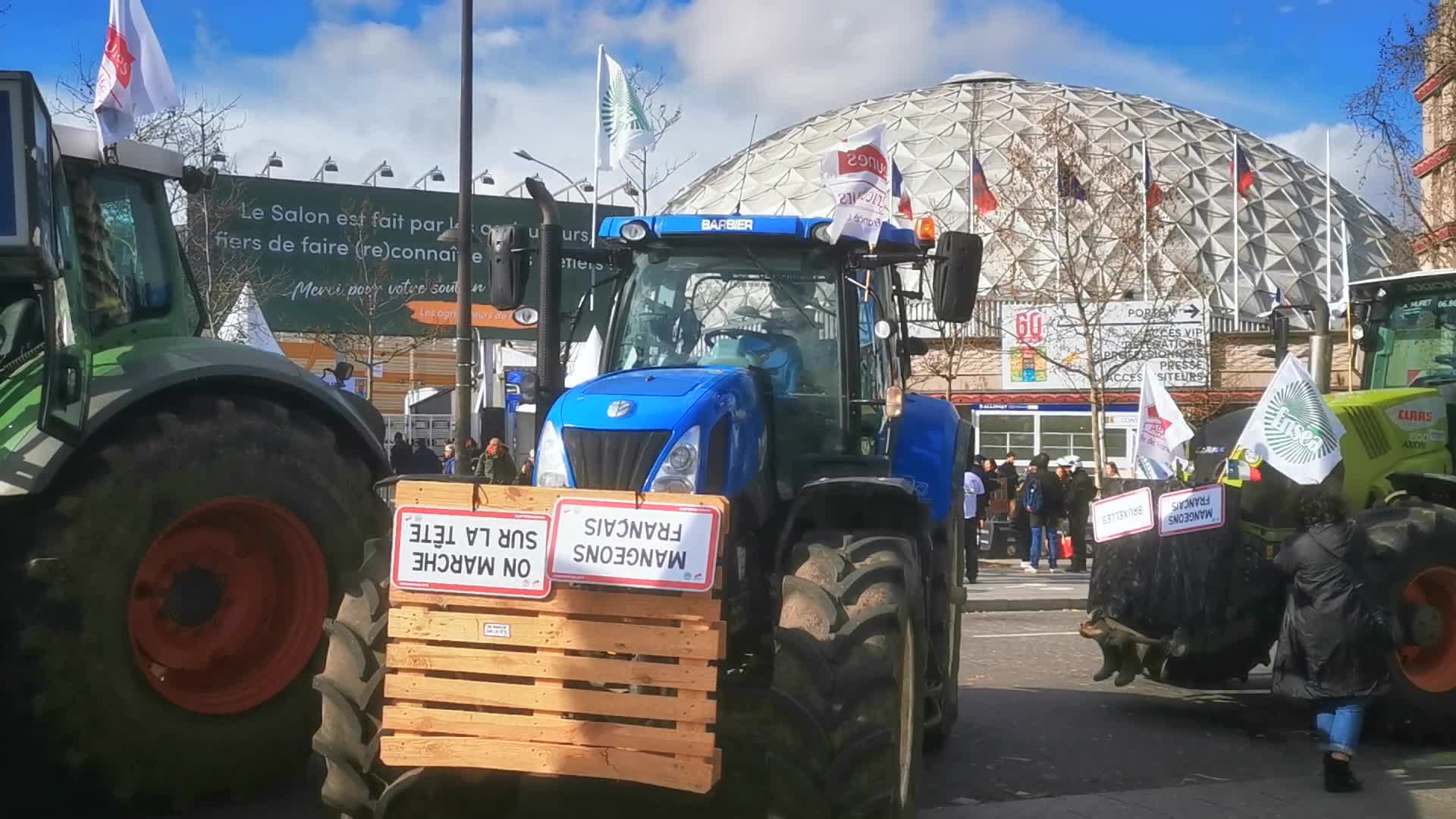 Protest agains Emmanuel Macron's visit during 60th International Agriculture Fair 