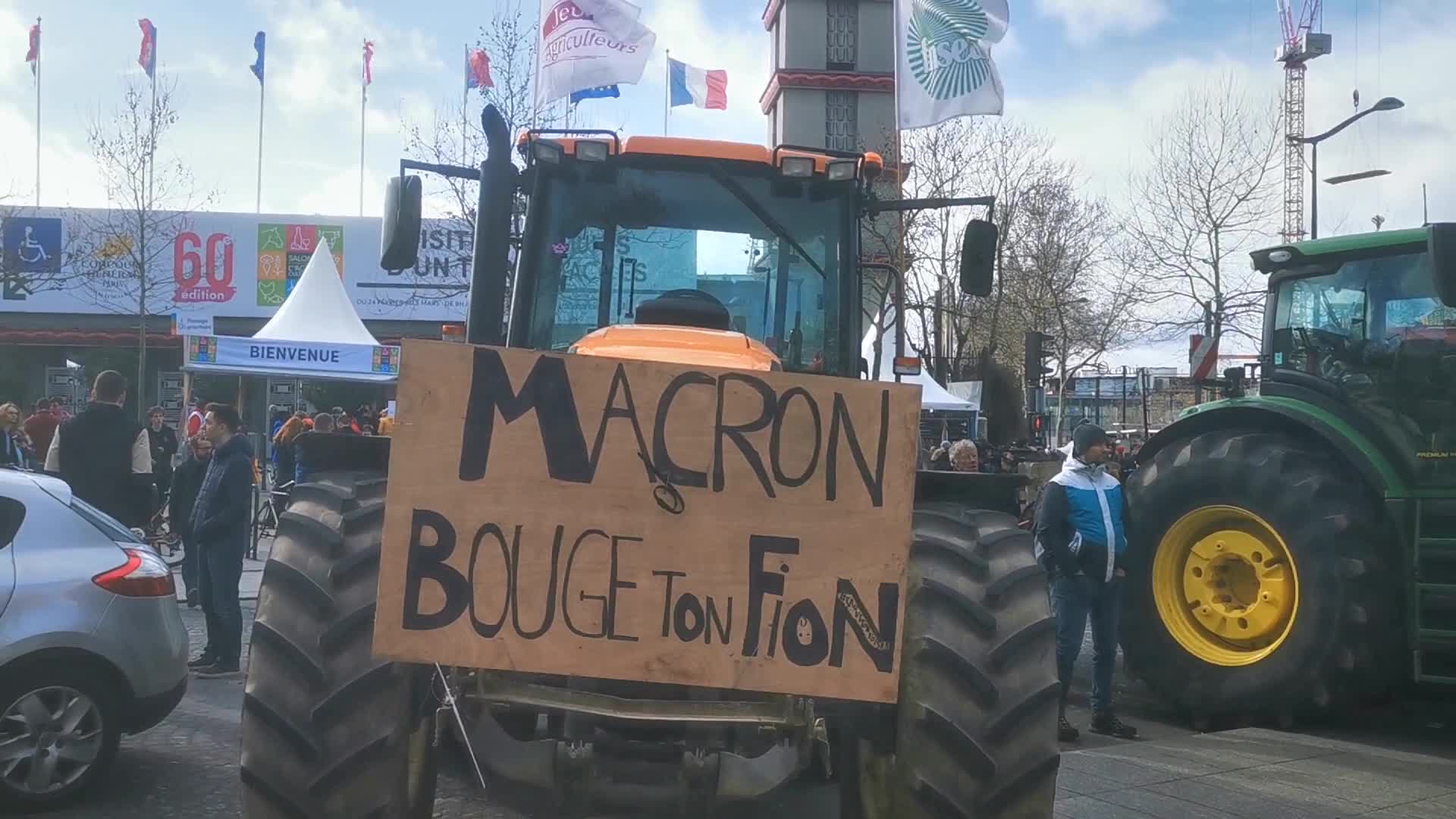 Protest agains Emmanuel Macron's visit during 60th International Agriculture Fair 