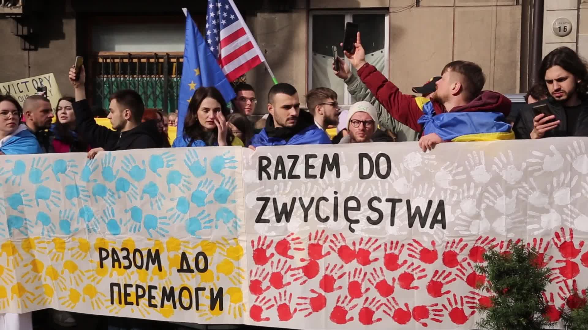 March of support on Second Anniversary of Russian Invasion on Ukraine in Krakow