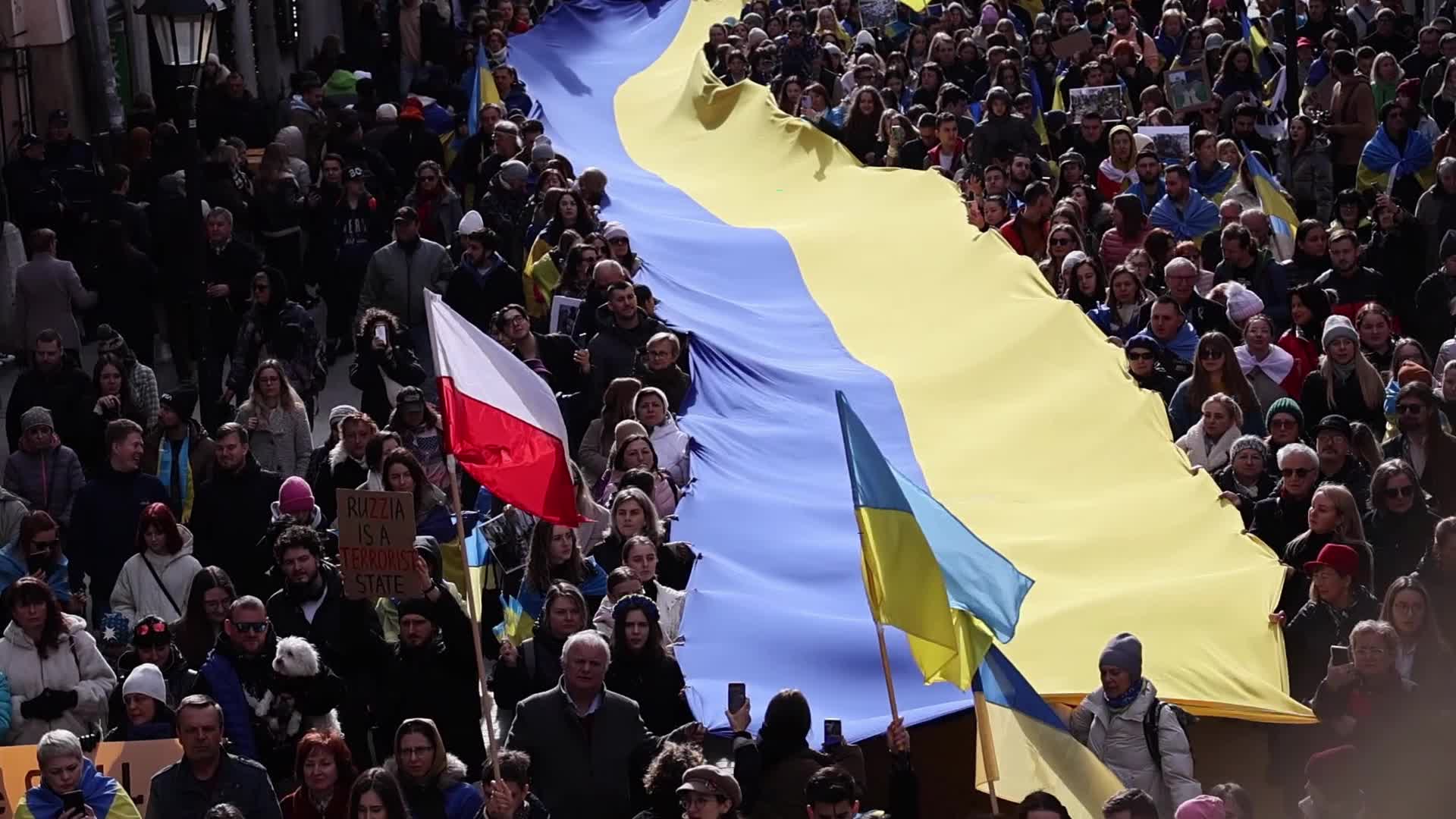 March of support on Second Anniversary of Russian Invasion on Ukraine in Krakow