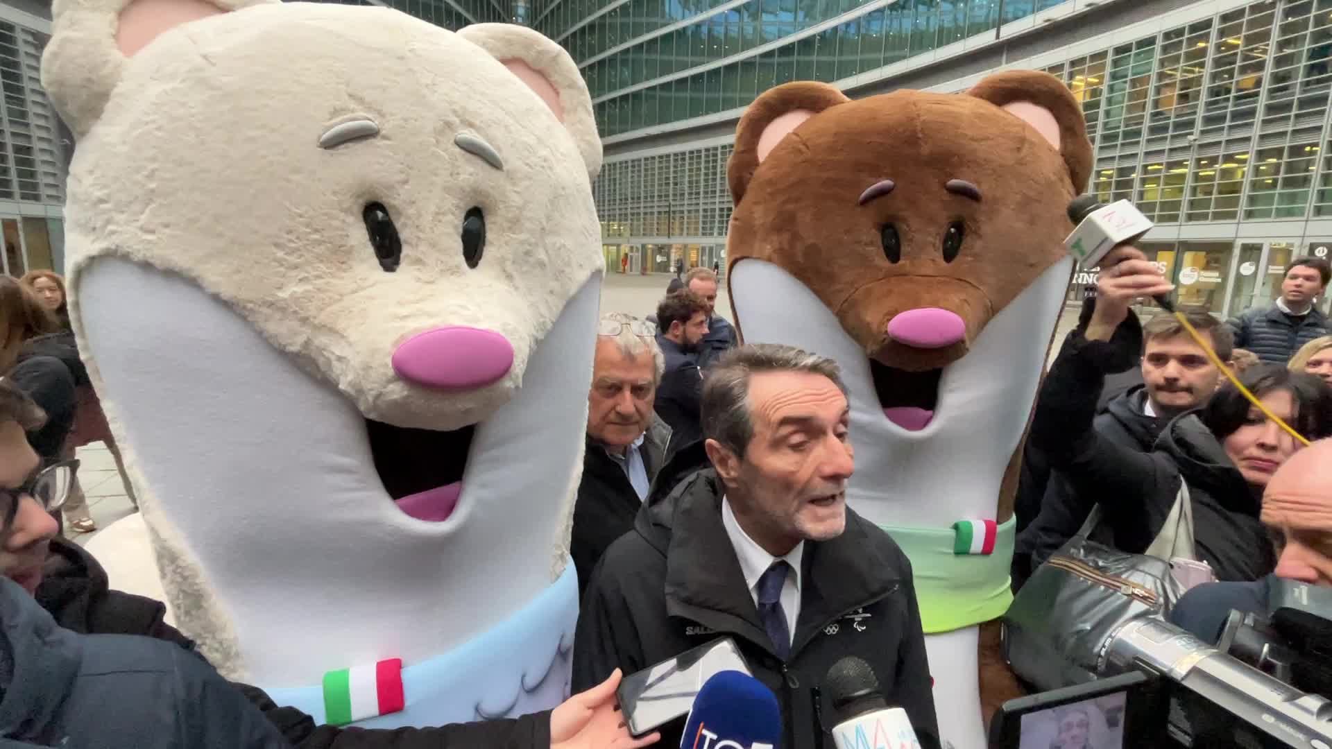 Attilio Fontana welcomes the mascots Tina and Milo of the XXV Olympic and Paralympic Winter Games Milano Cortina 2026 in Milan