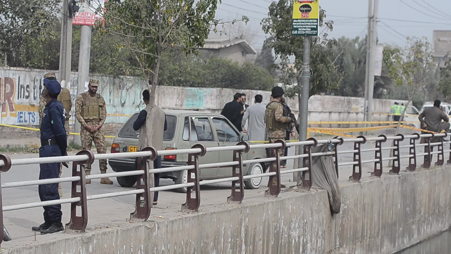 At least two people killed and one injured in an explosion on a roadside in Peshawar