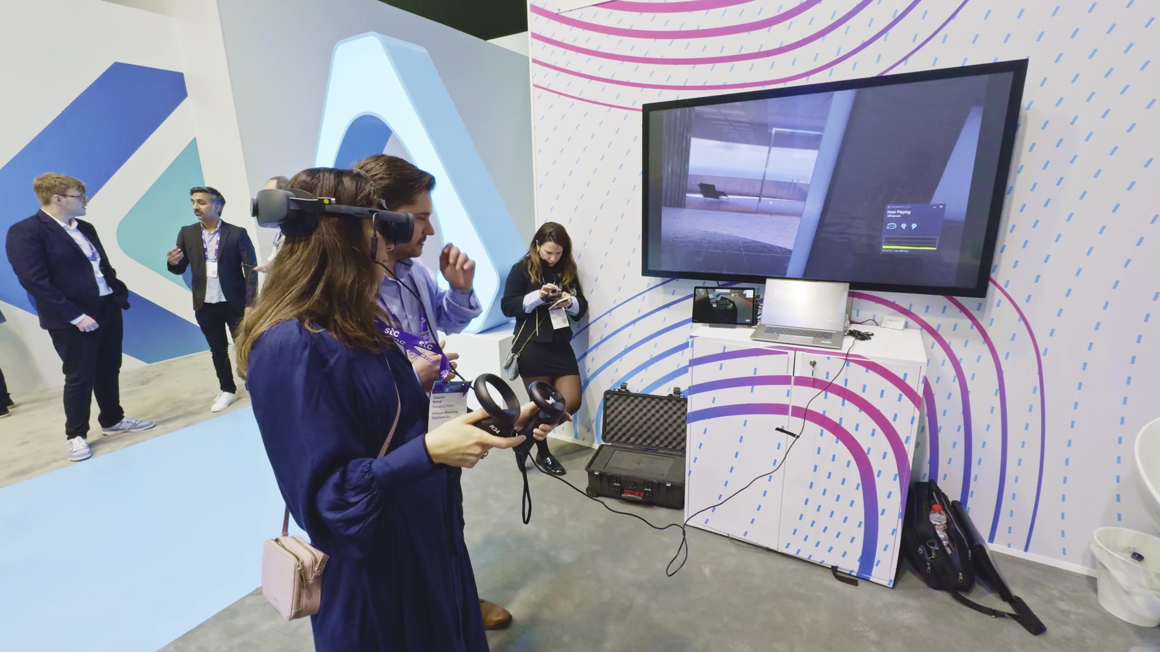 A woman using the  HTC VIVE XR Elite