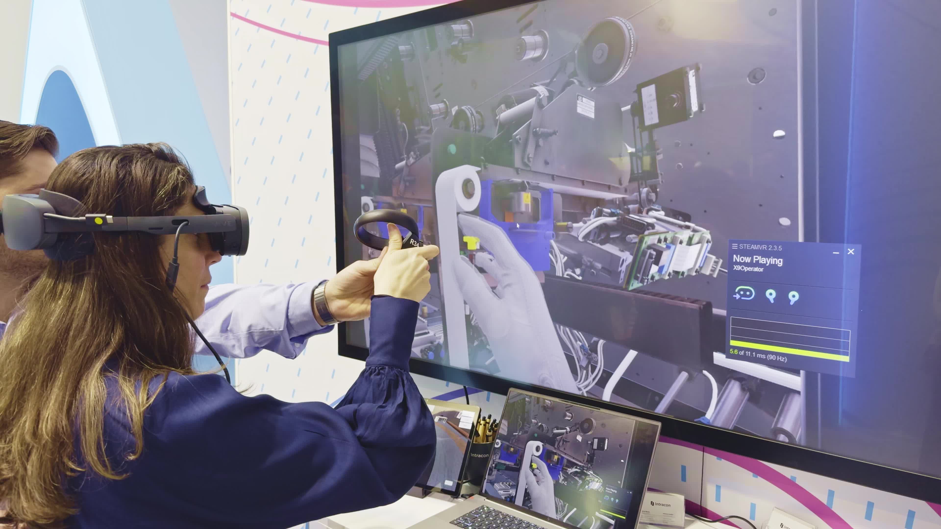 A woman using the  HTC VIVE XR Elite