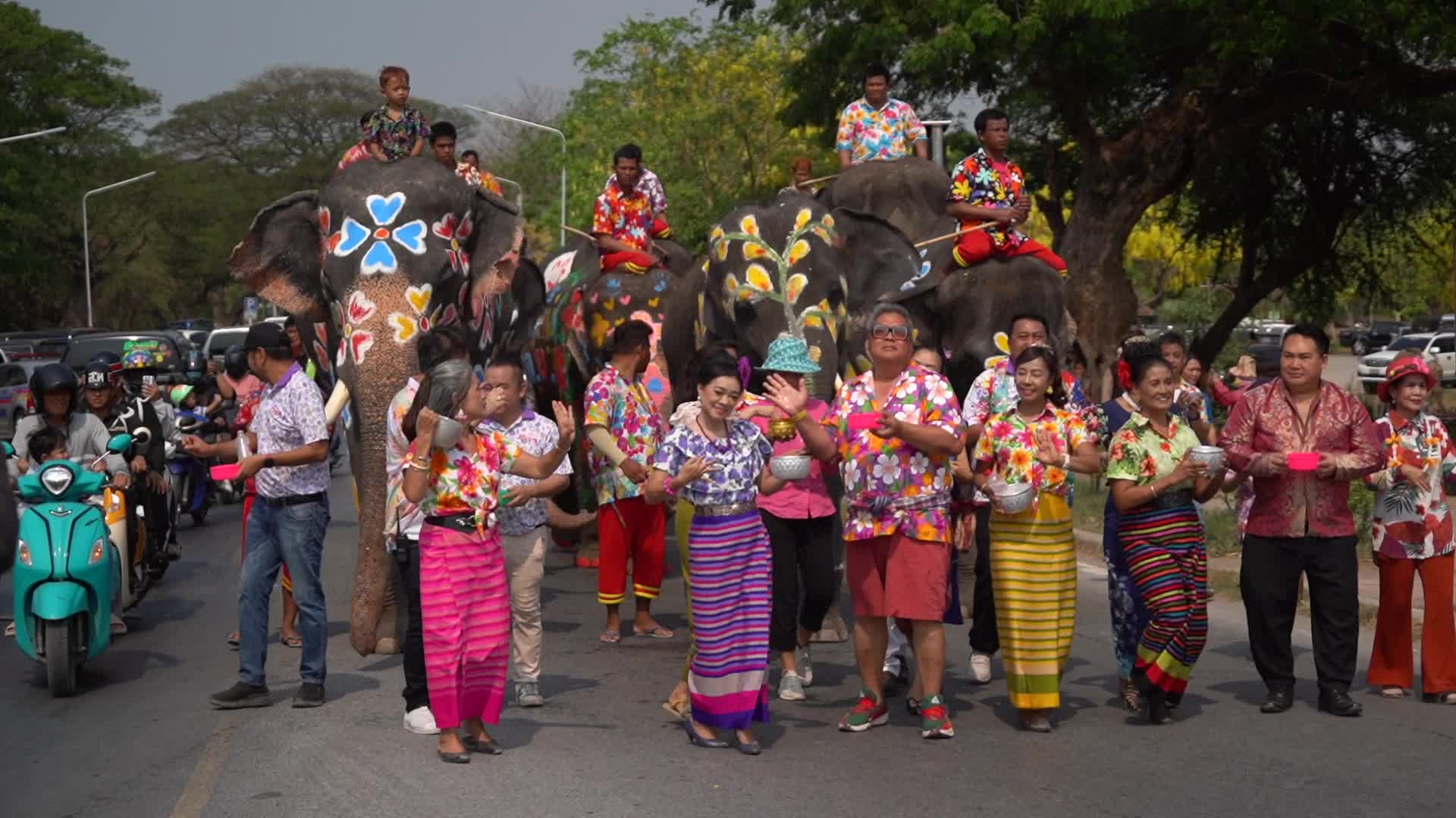 Elephants Celebrate the Songkran Festival in Ayutthaya.